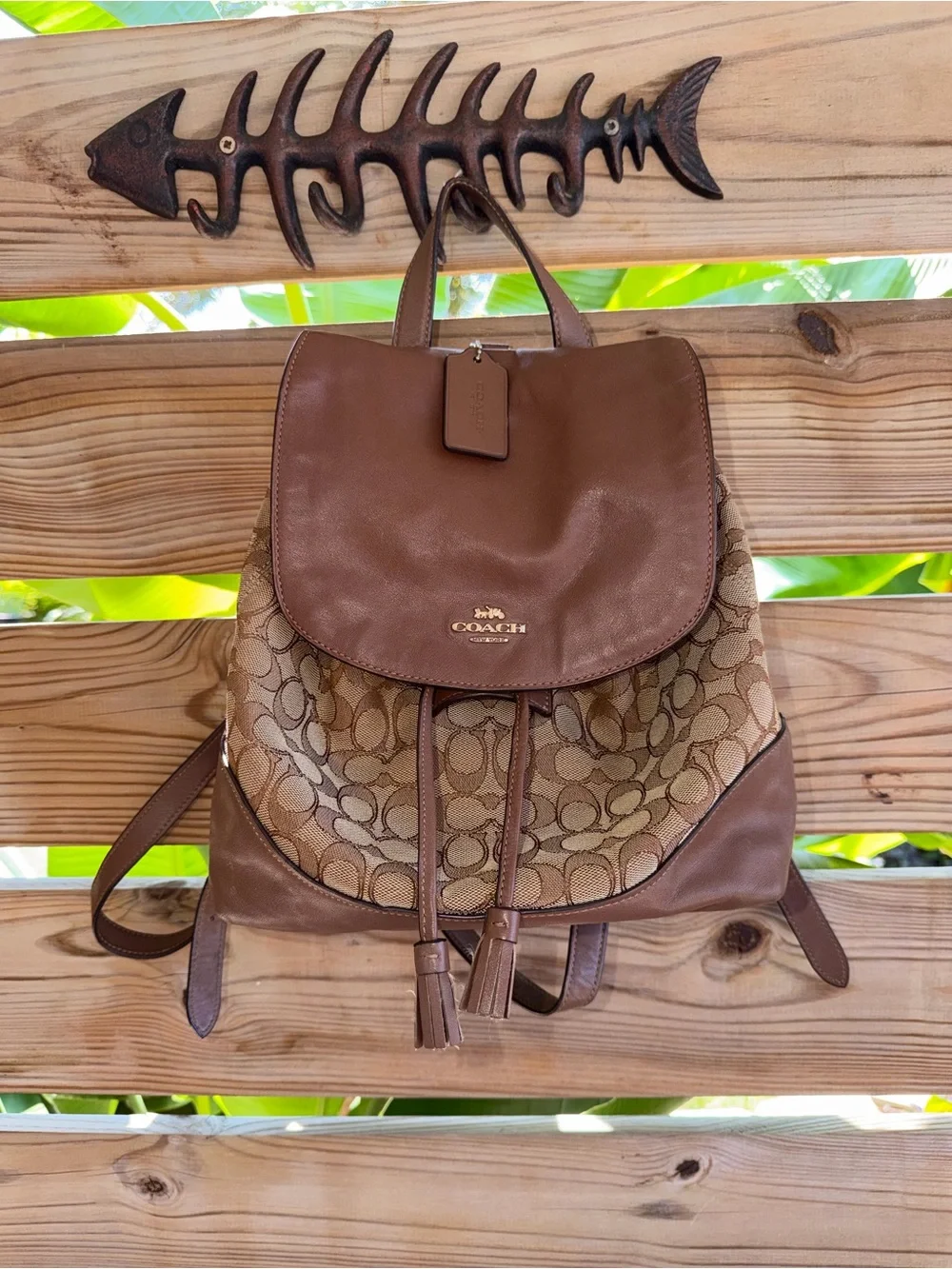 Coach Tan/Brown Signature Canvas & Leather Backpack